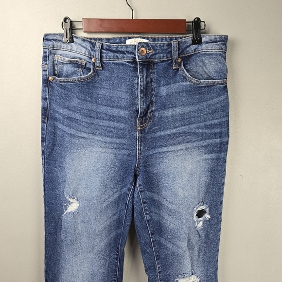 ARIYA Denim Distressed Flared Bell Bottom Jeans Boho Cowgirl Blue Women Size 11 - Picture 2 of 13